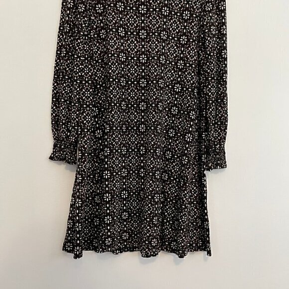 ANN TAYLOR LOFT Outlet Black White Brown Geo Geometric Long Sleeve Shift Dress M - Picture 3 of 11